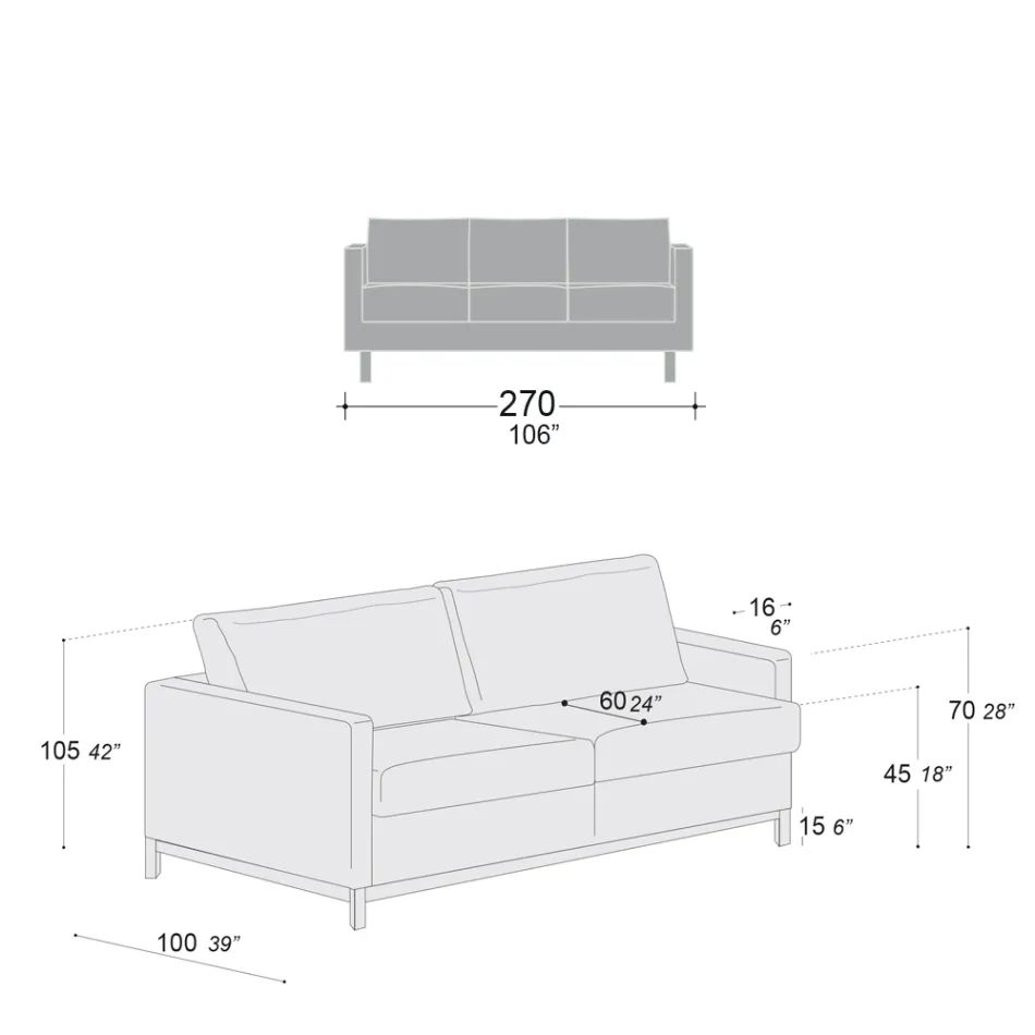 Sofá de sala de 3 lugares em couro, madeira e metal fabricado na Itália - Bizzarro Viadurini