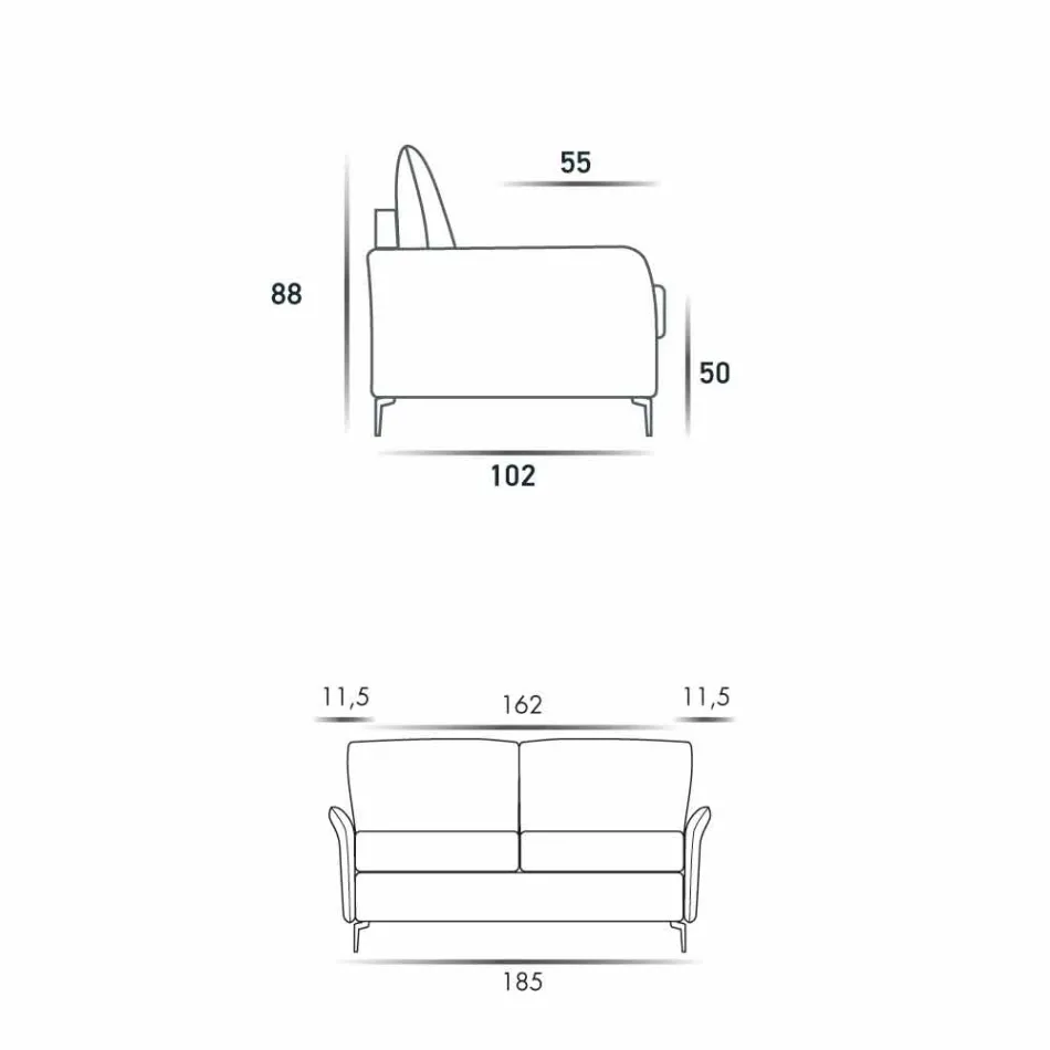 Sofá de design de 3 lugares em tecido L.185cm / couro ecológico made in Italy Erica Viadurini