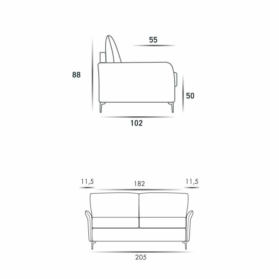 Sofá maxi 3 lugares L205 cm design moderno em eco-couro / tecido Erica Viadurini