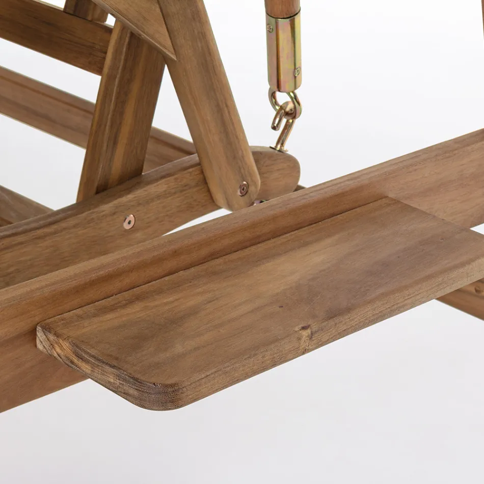 Sofá 2 lugares de balanço para jardim em madeira de acácia com lona branca - Roxen Viadurini