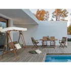 Sofá 2 lugares de balanço para jardim em madeira de acácia com lona branca - Roxen Viadurini