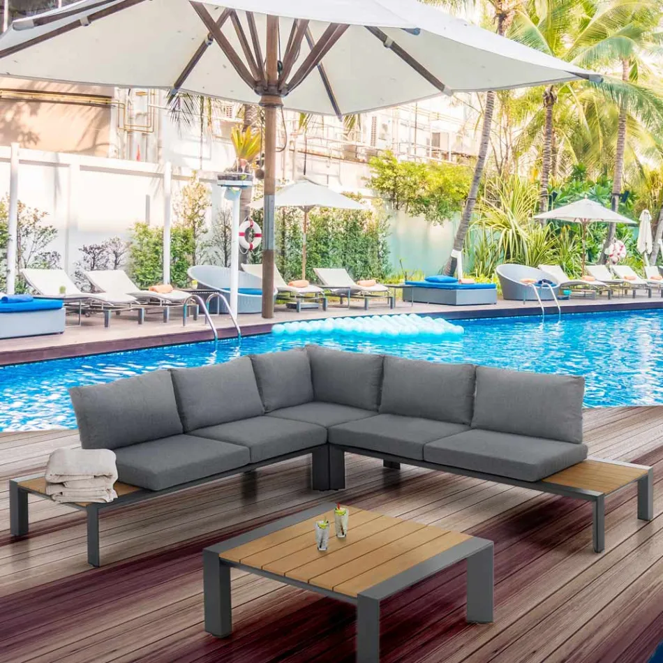 Sofá de Canto com Mesa de Centro para Exterior e Interior em Alumínio - Mettre Viadurini