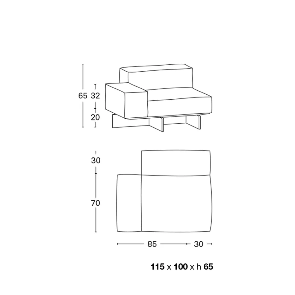 Sofá de canto direito com base em vidro extra claro fabricado na Itália - Rory Viadurini