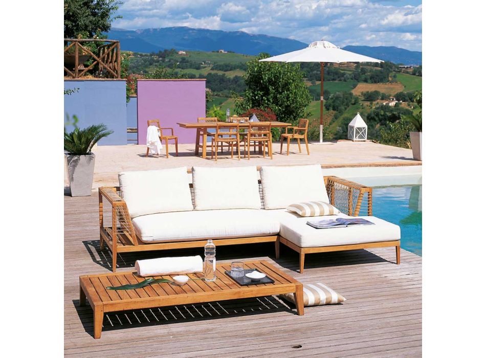 Sofá de Jardim de Canto Direito em Teca e WaProLace Fabricado na Itália - Oracle Viadurini