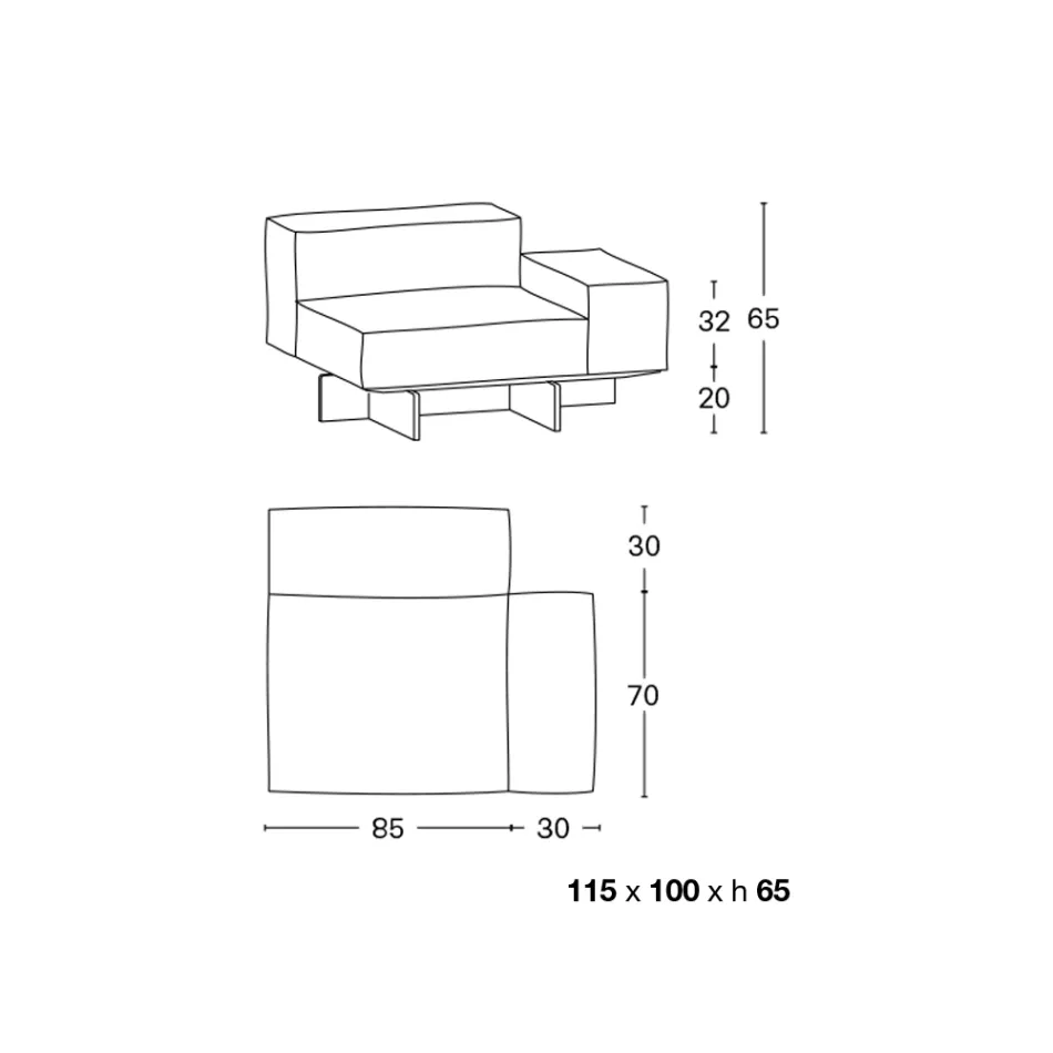 Sofá de canto esquerdo com base de vidro extraclaro fabricado na Itália - Rory Viadurini
