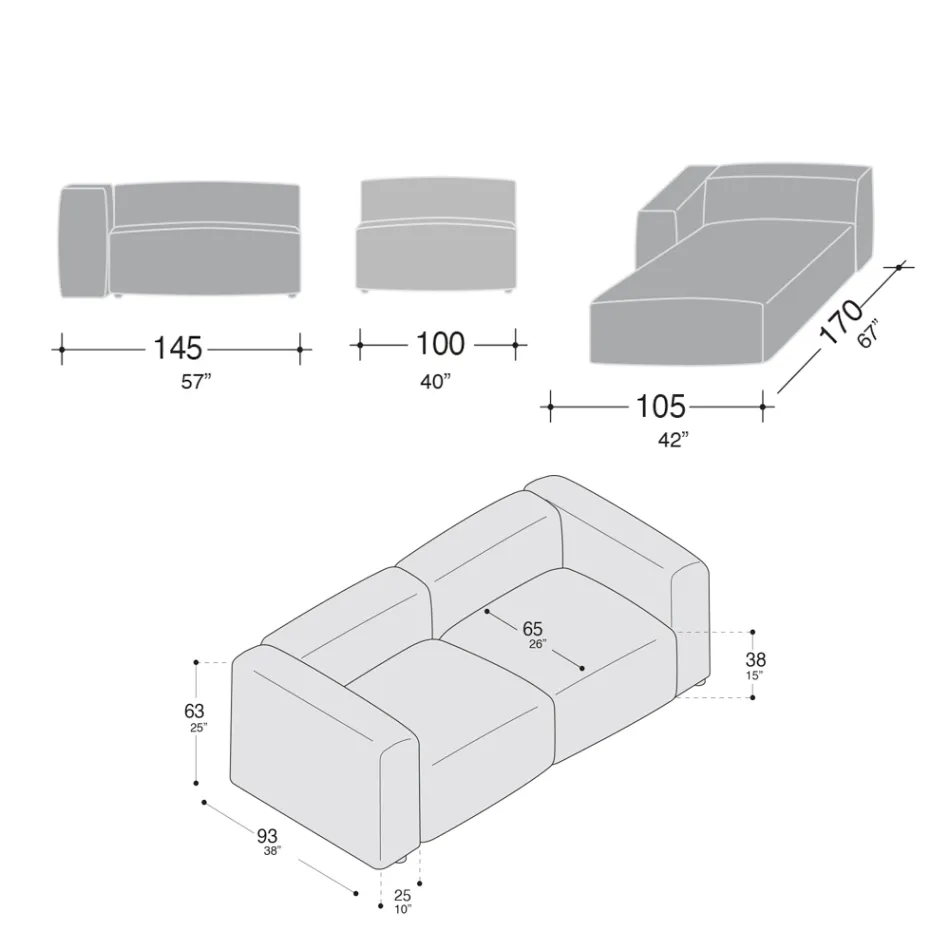 Sofá com Península Interna em Poliuretano Expandido - Buffo Viadurini