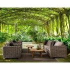 Homemotion - Sofá de 3 lugares design ceara com 3 lugares em madeira e rattan Viadurini