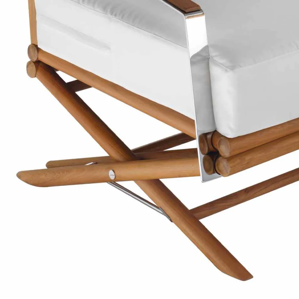 Sofá Exterior 3 Lugares em Madeira Natural ou Tecido Preto e Luxo - Suzana Viadurini