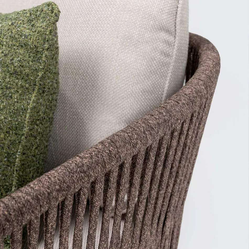 Sofá para área externa em trama de teca e polietileno - Jhon Viadurini