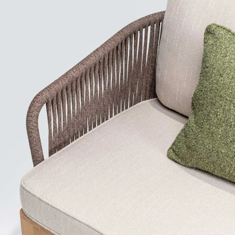 Sofá para área externa em trama de teca e polietileno - Jhon Viadurini