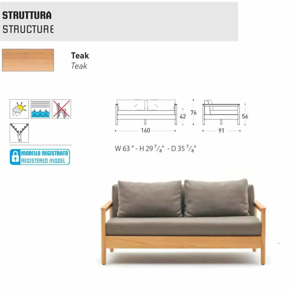 Sofá moderno ao ar livre Varaschin Bali com almofadas acolchoadas Viadurini