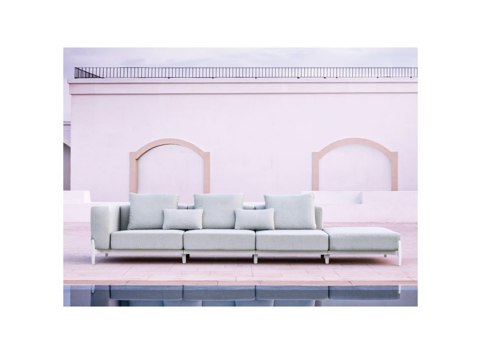Sofá de Jardim de 3 Lugares com Pufe Luxo em Alumínio e Tecido - Filomena Viadurini