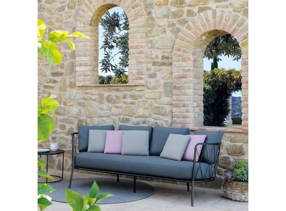 Almofadas de sofá de jardim de 3 lugares incluídas em aço fabricado na Itália - Brienne Viadurini