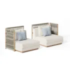 Sofá de jardim modular com estrutura baixa de madeira fabricado na Itália - Rubik Viadurini