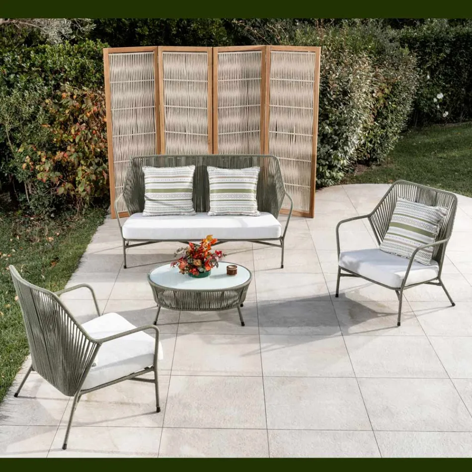 Sofá de Jardim em Alumínio e Tecelagem de Corda - Asteria Viadurini