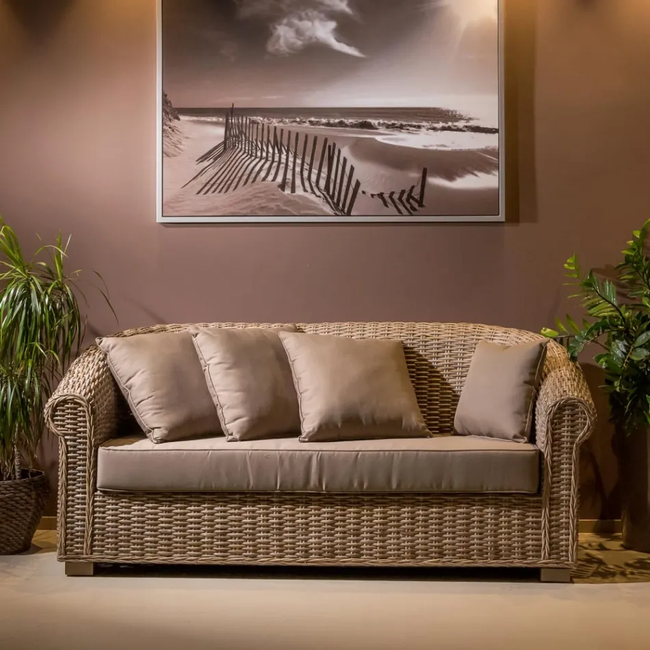 Sofá de Jardim em Fibra Kubù Natural com Almofadas - Isildur Viadurini