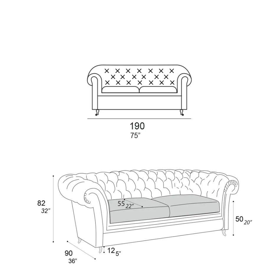 Sofá interno com pés de madeira e rodas de metal fabricado na Itália - Giocoso Viadurini