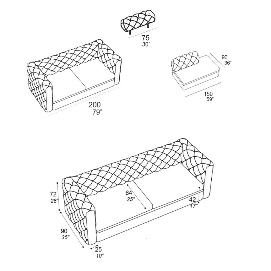 Sofá interno com apoio de cabeça reclinável fabricado na Itália - Unleashed Viadurini