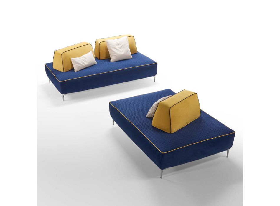 Sofá de sala modular de 4 lugares em tecido azul feito na Itália - Mykonos Viadurini