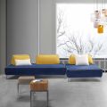 Sofá de sala modular de 4 lugares em tecido azul feito na Itália - Mykonos