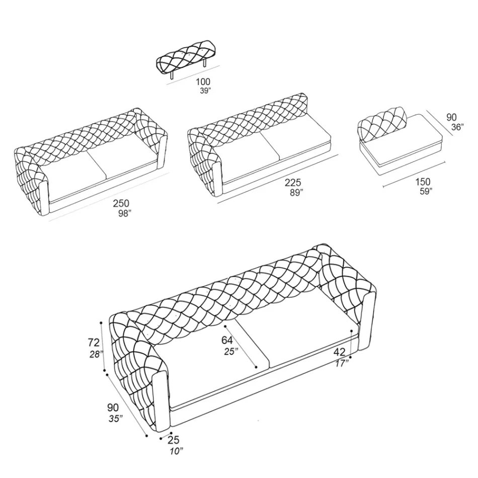 Sofá da Sala com Encosto de Cabeça Reclinável e Península - Unleashed Viadurini