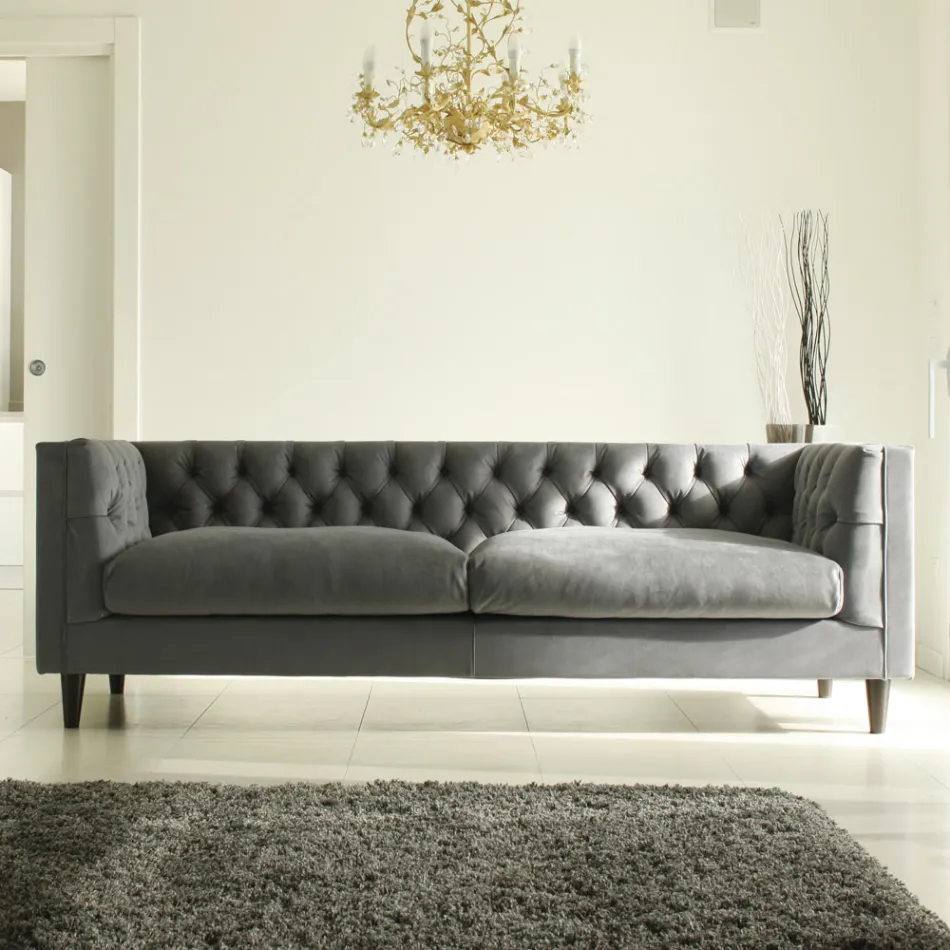 Sofá para Sala com Estrutura e Pés em Madeira Made in Italy - Comico Viadurini