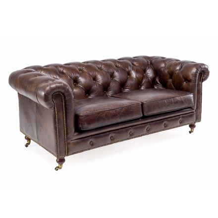 Sofá de sala de estar de 2 ou 3 lugares em couro vintage com efeito envelhecido - carimbo Viadurini