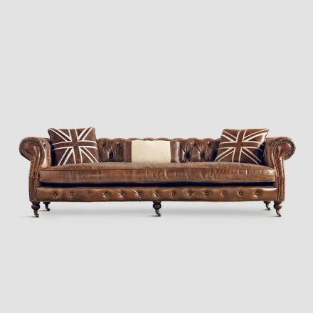 Sofá de sala acolchoado e forrado em couro legítimo com almofadas - Adelaide Viadurini