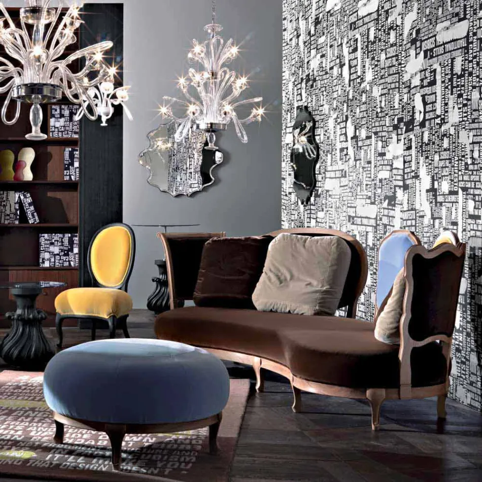 Sofá de design de luxo, 5 encostos de madeira maciça, fabricados na Itália, Manno Viadurini