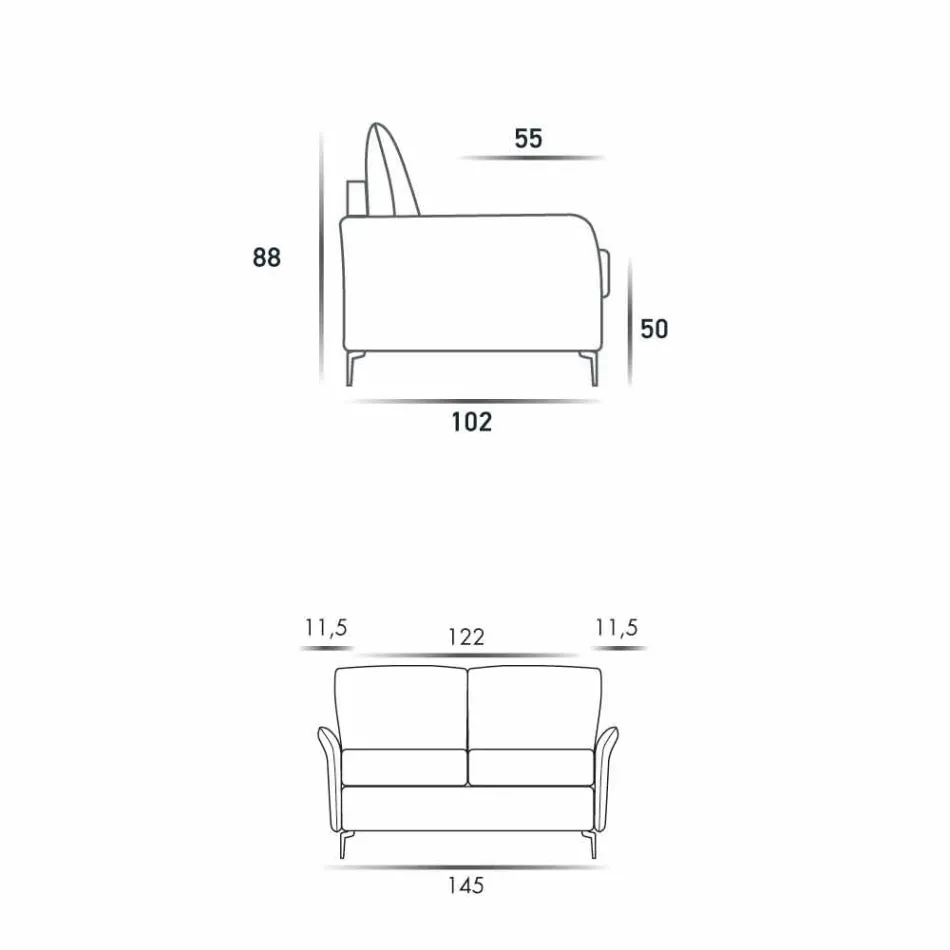 Sofá de dois lugares de design moderno L.145 cm eco-couro / tecido Erica Viadurini