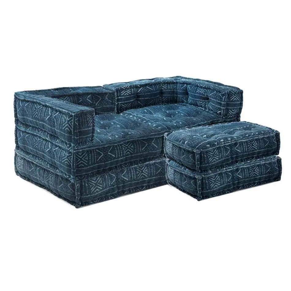 Sofá de dois lugares estofado em tecido étnico de design colorido - fibra Viadurini