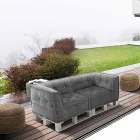 Sofá étnico acolchoado de dois lugares em tecido de retalhos e madeira - fibra Viadurini