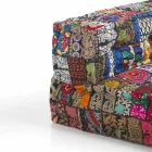 Sofá étnico acolchoado de dois lugares em tecido de retalhos e madeira - fibra Viadurini