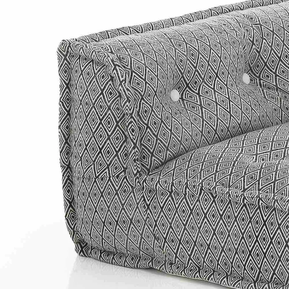 Sofá étnico acolchoado de dois lugares em tecido de retalhos e madeira - fibra Viadurini