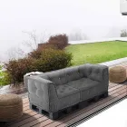 Sofá étnico acolchoado de dois lugares em tecido de retalhos e madeira - fibra Viadurini