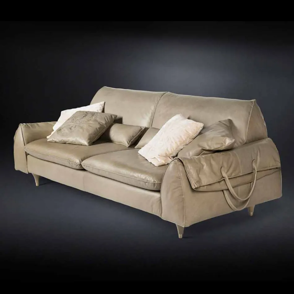 Madeira maciça e sofá de couro com braços Eve objetos leva Viadurini