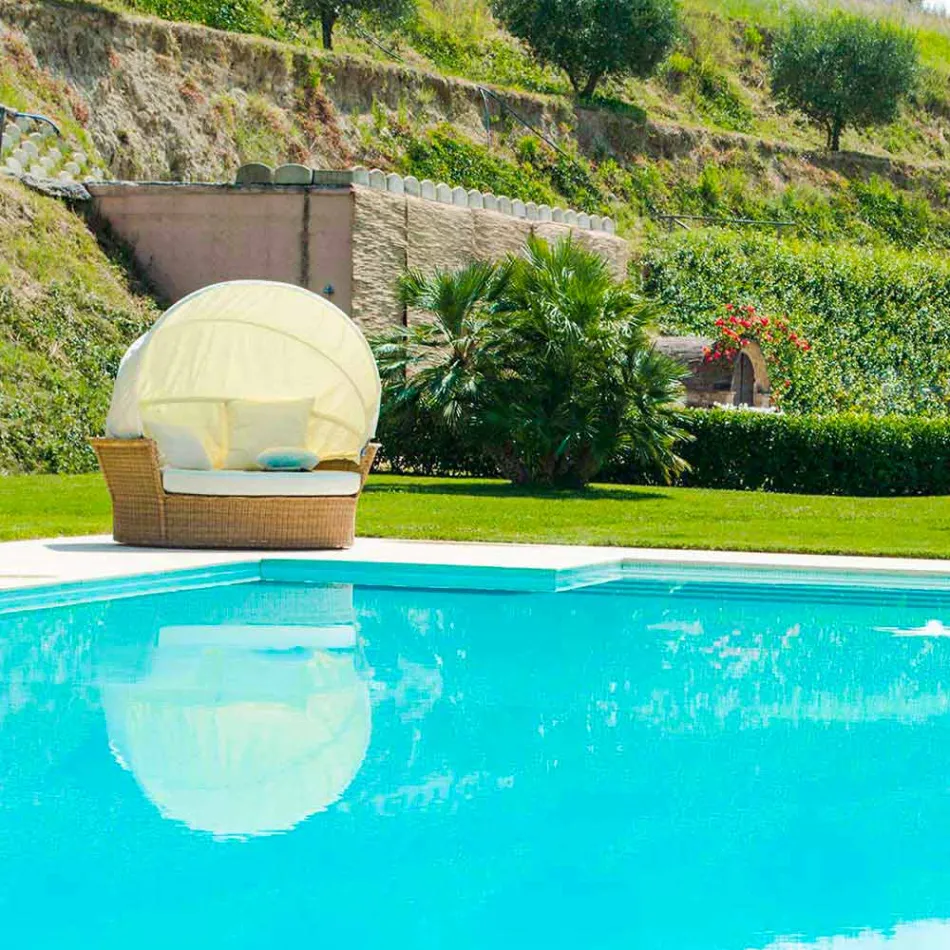 Sofá ilha relaxante jardim com Hector feita tecelagem à mão, design moderno Viadurini