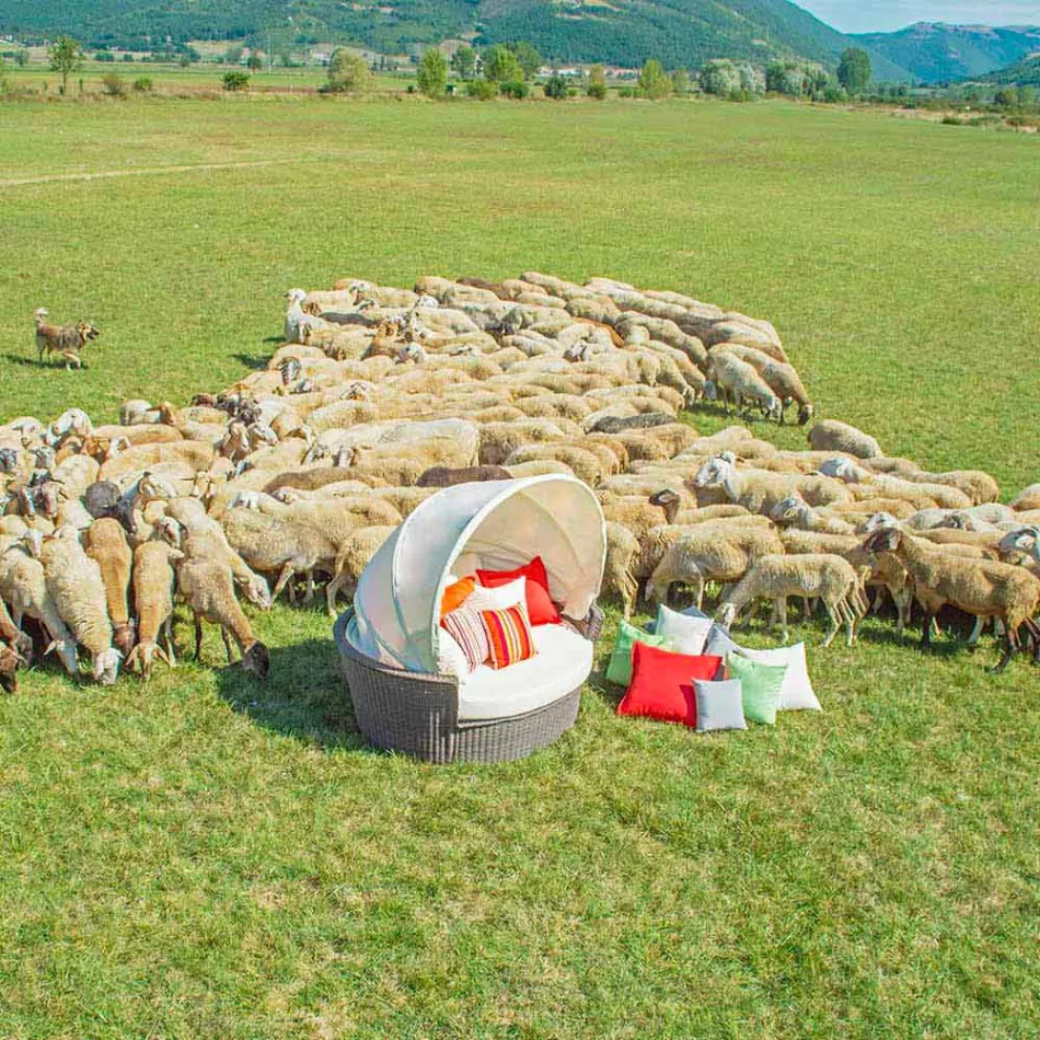 Sofá ilha relaxante jardim com Hector feita tecelagem à mão, design moderno Viadurini