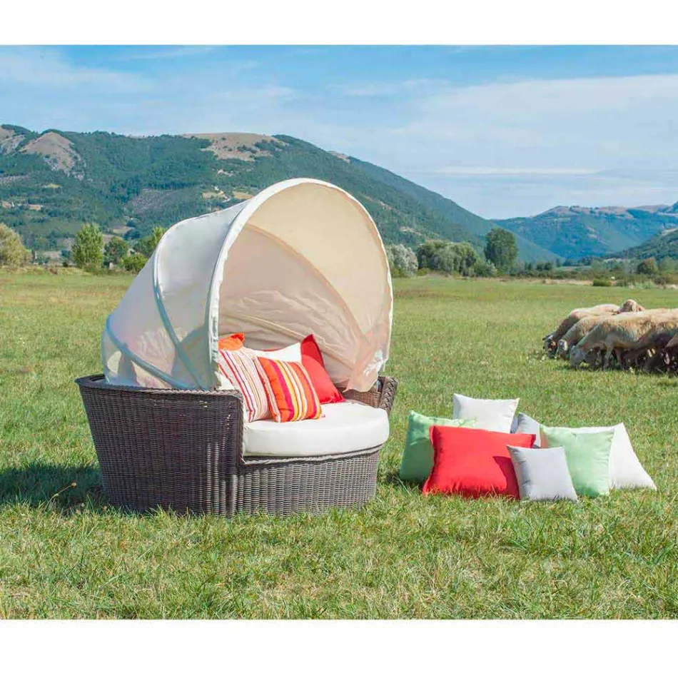 Sofá ilha relaxante jardim com Hector feita tecelagem à mão, design moderno Viadurini