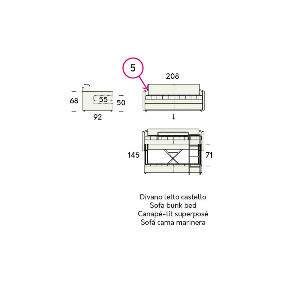 Sofá-cama de design forrado com tecido Made in Italy - Gretel Viadurini