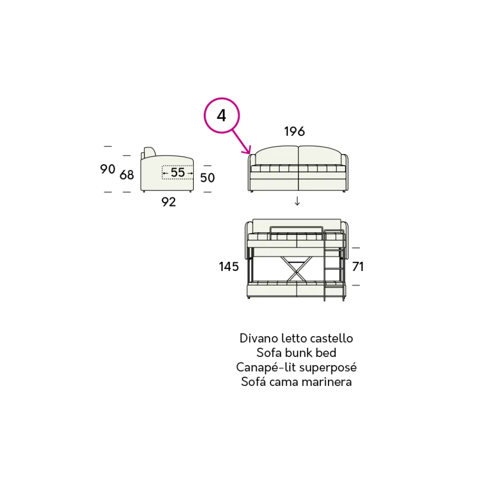 Moderno Sofá-Cama Beliche em Tecido Marrom Made in Italy - Pont Viadurini