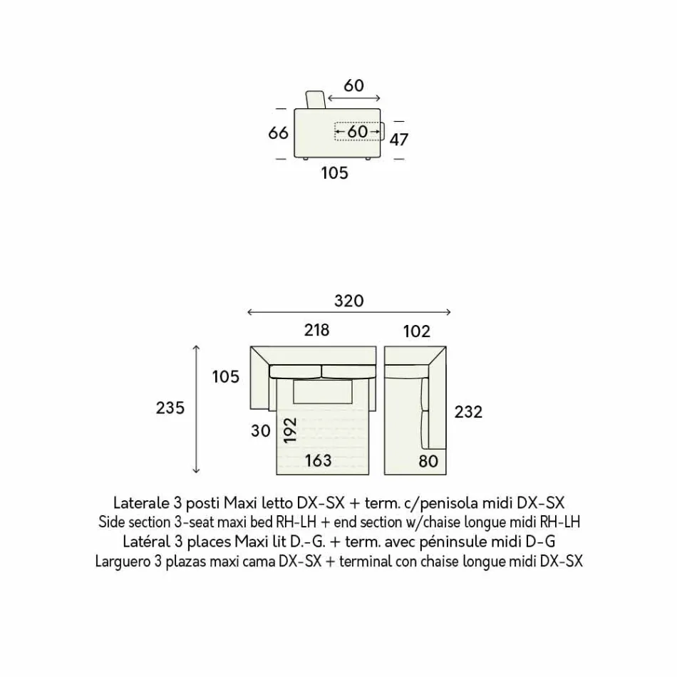 Sofá-cama Design de Canto em Tecido Bege Made in Italy - Ortensia Viadurini