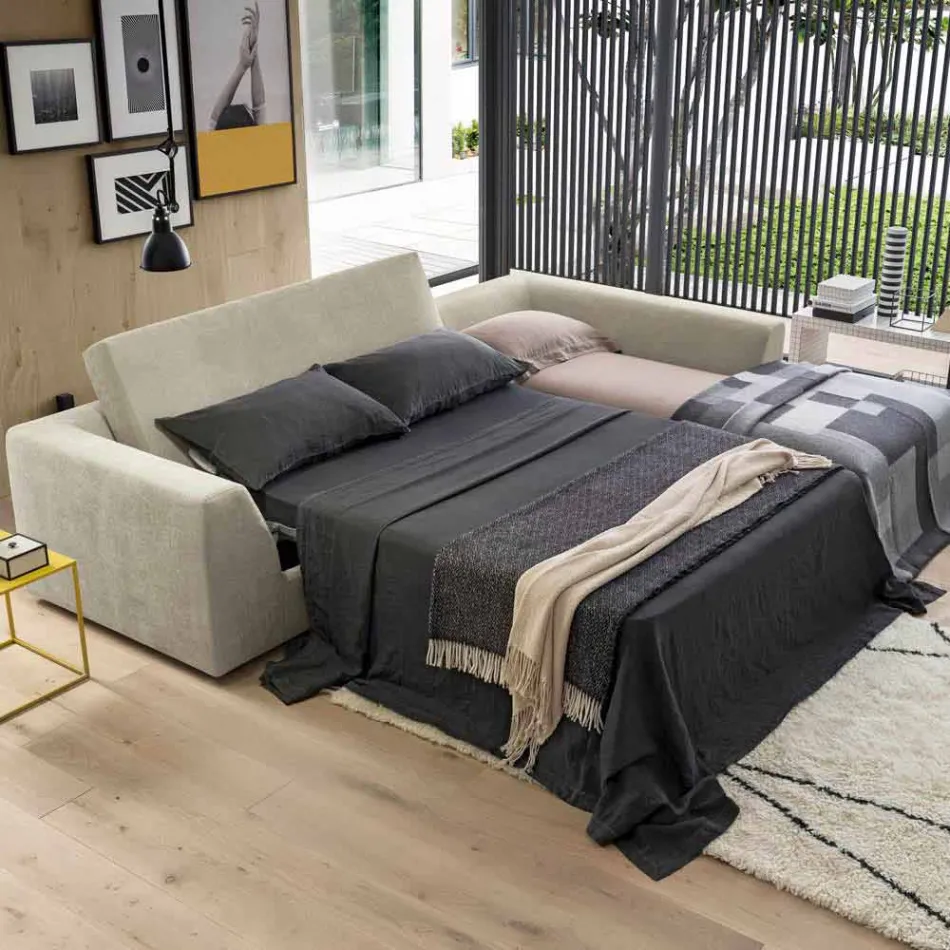 Sofá-cama Design de Canto em Tecido Bege Made in Italy - Ortensia Viadurini