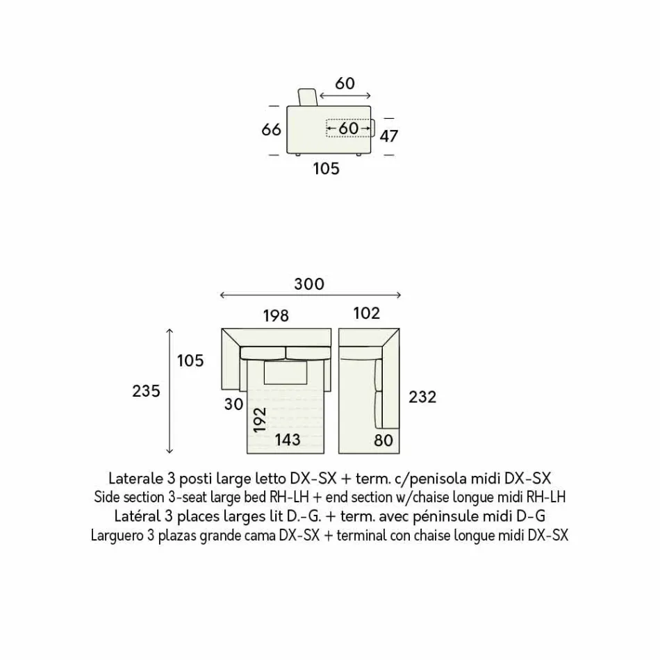 Sofá-cama Design de Canto em Tecido Bege Made in Italy - Ortensia Viadurini