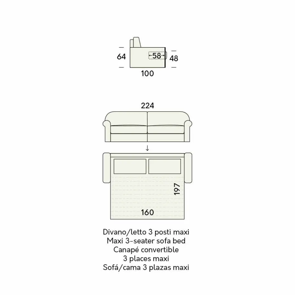 Sofá-cama Duplo em Tecido Design Made in Italy - Anemone Viadurini