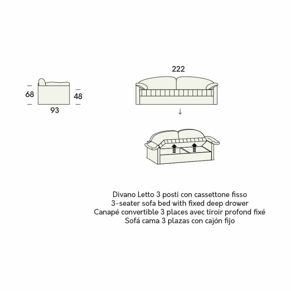 Sofá Cama Individual com Recipiente Coberto em Tecido Made in Italy - Kayla Viadurini