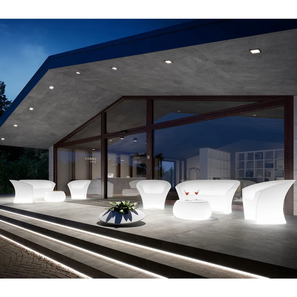 Sofá Exterior Brilhante em Polietileno com Luz LED Fabricado na Itália - Conda Viadurini