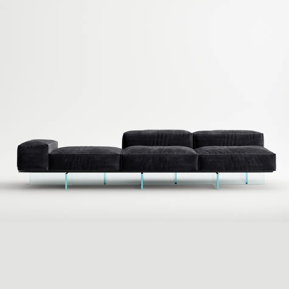 Saphir - Sofá modular moderno com base de vidro, fabricado na Itália. Viadurini