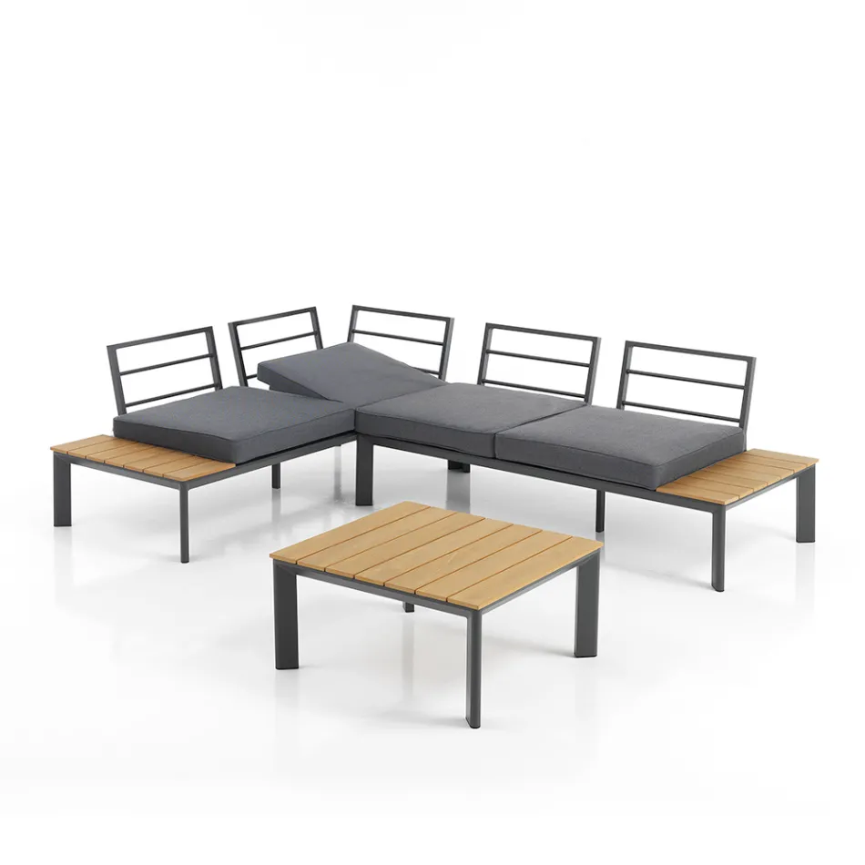 Sofá Conversível em Chaise Longue com Encosto Ajustável e Mesa de Centro - Finir Viadurini