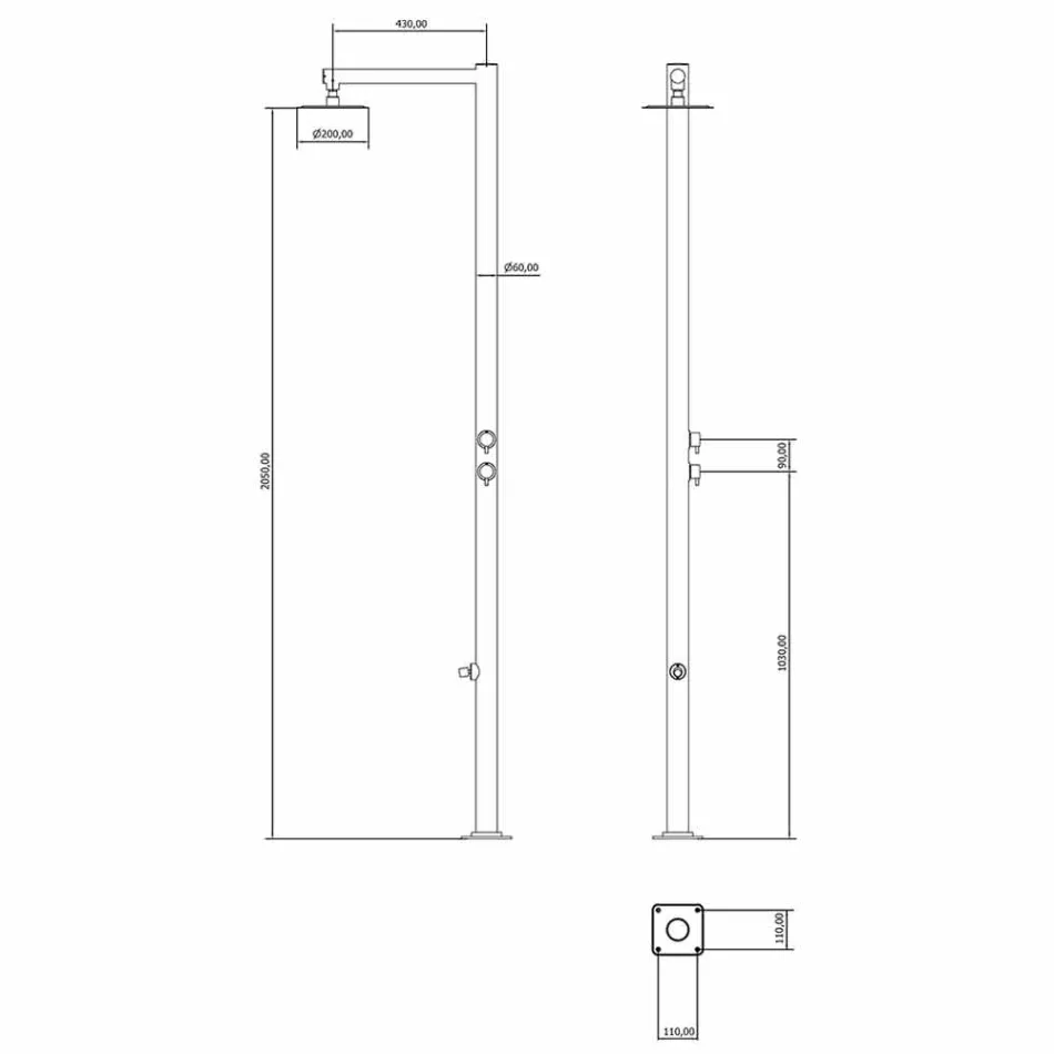 Chuveiro ao ar livre em aço inoxidável cromado com lava-pés Made in Italy - Modeo Viadurini